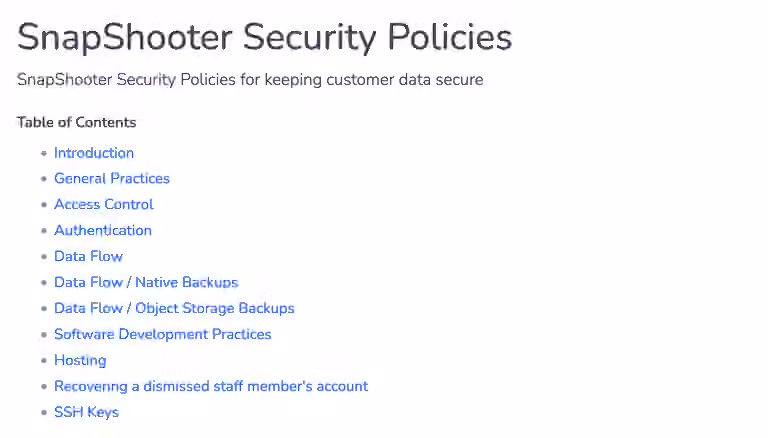 Snap Shooter security policy