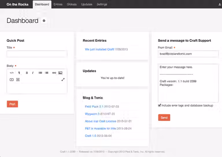 Craft 1 1 dashboard