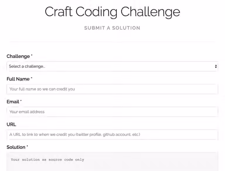 Craft coding challenge submit solution form