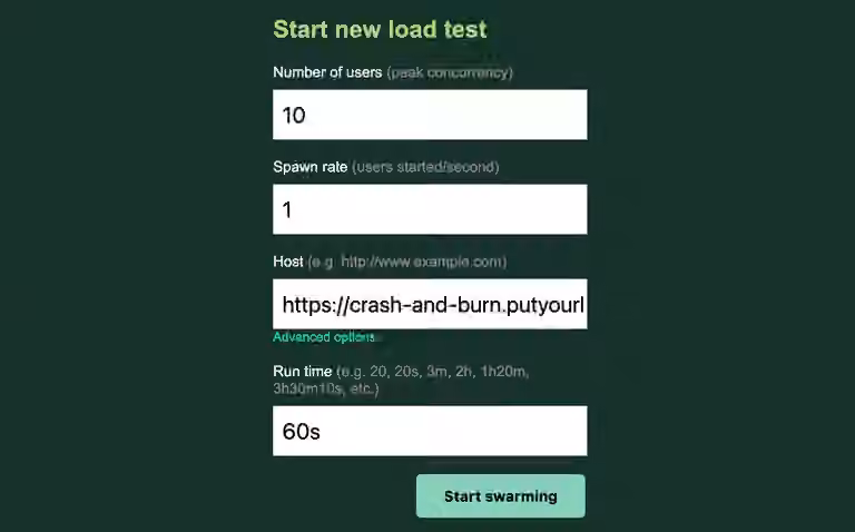 Locust test settings