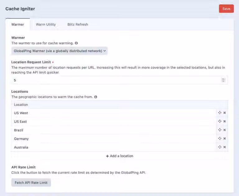 Globalping warmer settings